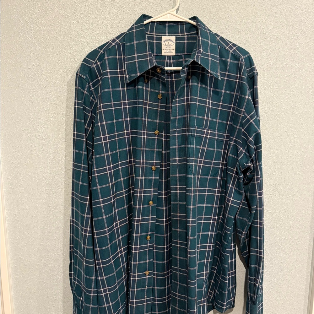 Brooks Brothers Green Plaid Button Down Shirt